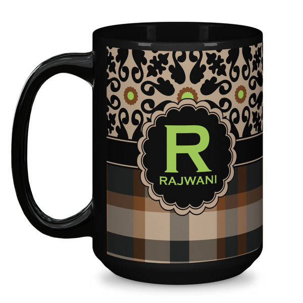 Moroccan Mosaic & Plaid Coffee Mug - 15 oz - Black