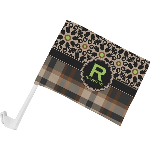 Custom Moroccan Mosaic & Plaid Car Flag - Small w/ Name and Initial