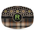 Moroccan Mosaic & Plaid Plastic Platter - Microwave & Oven Safe Composite Polymer (Personalized)