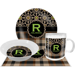 Moroccan Mosaic & Plaid Dinner Set - Single 4 Pc Setting w/ Name and Initial