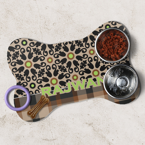Moroccan Mosaic & Plaid Dog Bone Shaped Mat Lifestyle