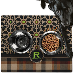 Moroccan Mosaic & Plaid Dog Food Mat - Large w/ Name and Initial