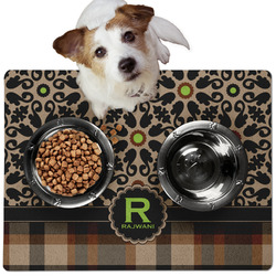 Moroccan Mosaic & Plaid Dog Food Mat - Medium w/ Name and Initial