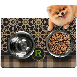 Moroccan Mosaic & Plaid Dog Food Mat - Small w/ Name and Initial