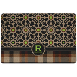 Moroccan Mosaic & Plaid Dog Food Mat w/ Name and Initial