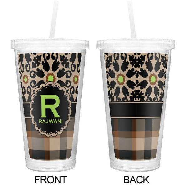 Moroccan Mosaic & Plaid Double Wall Tumbler with Straw - Approval