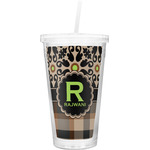 Moroccan Mosaic & Plaid Double Wall Tumbler with Straw (Personalized)