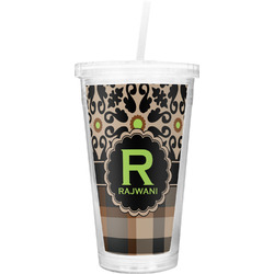 Moroccan Mosaic & Plaid Double Wall Tumbler with Straw (Personalized)