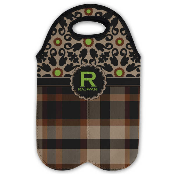 Moroccan Mosaic & Plaid Double Wine Tote - Flat (new)