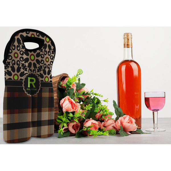 Moroccan Mosaic & Plaid Double Wine Tote - LIFESTYLE (new)