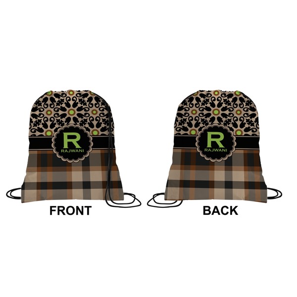 Moroccan Mosaic & Plaid Drawstring Backpack Front & Back Small