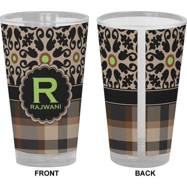 Moroccan Mosaic & Plaid Pint Glass - Full Color - Front & Back Views