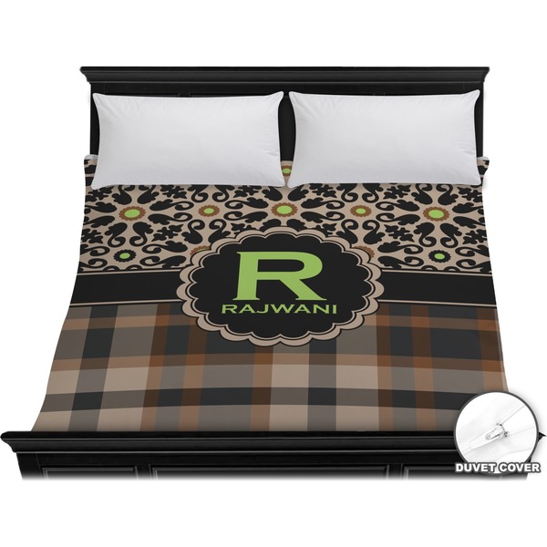 Custom Moroccan Mosaic & Plaid Duvet Cover - King (Personalized)