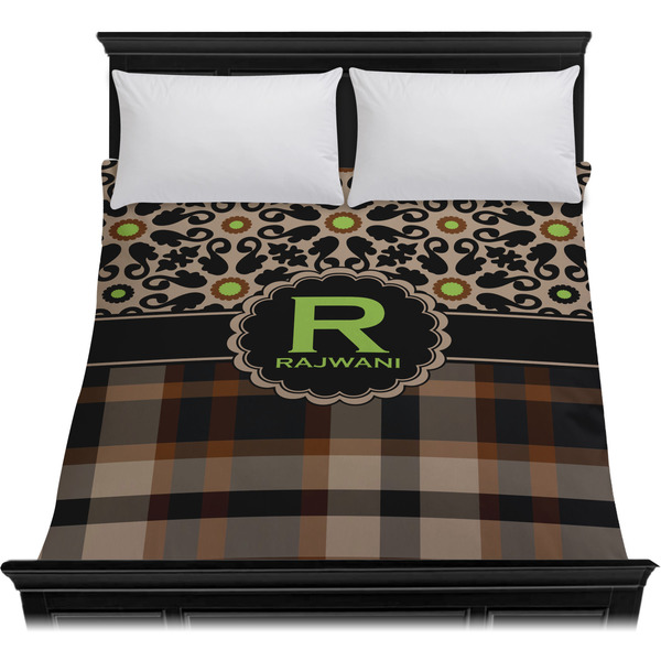 Moroccan Mosaic & Plaid Duvet Cover - Queen - On Bed - No Prop
