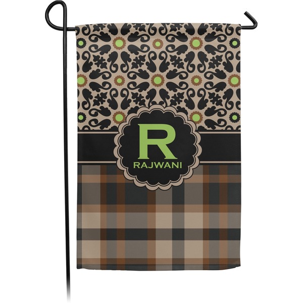 Custom Moroccan Mosaic & Plaid Small Garden Flag - Double Sided w/ Name and Initial