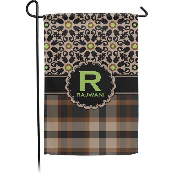 Custom Moroccan Mosaic & Plaid Small Garden Flag - Double Sided w/ Name and Initial