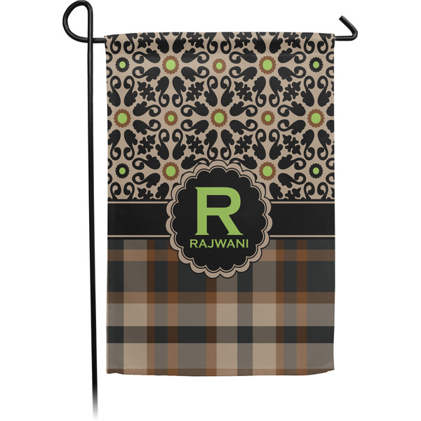 Custom Moroccan Mosaic & Plaid Small Garden Flag - Single Sided w/ Name and Initial