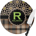 Moroccan Mosaic & Plaid Round Glass Cutting Board (Personalized)
