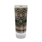 Moroccan Mosaic & Plaid 2 oz Shot Glass -  Glass with Gold Rim - Single (Personalized)