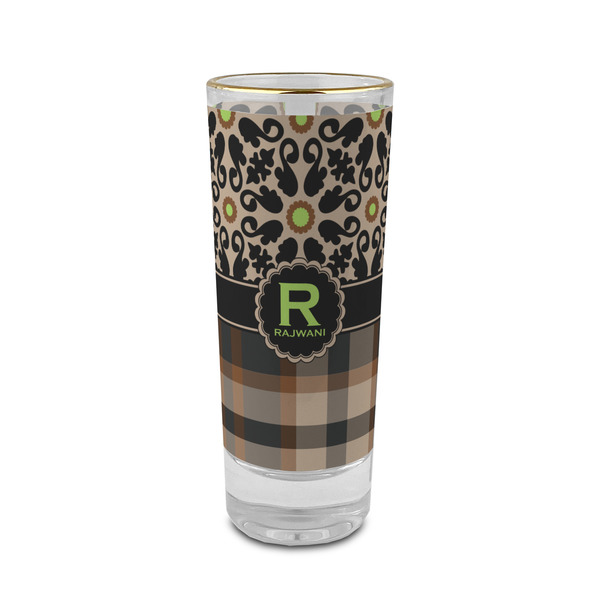 Custom Moroccan Mosaic & Plaid 2 oz Shot Glass -  Glass with Gold Rim - Single (Personalized)