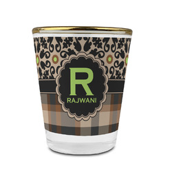 Moroccan Mosaic & Plaid Glass Shot Glass - 1.5 oz - with Gold Rim - Single (Personalized)