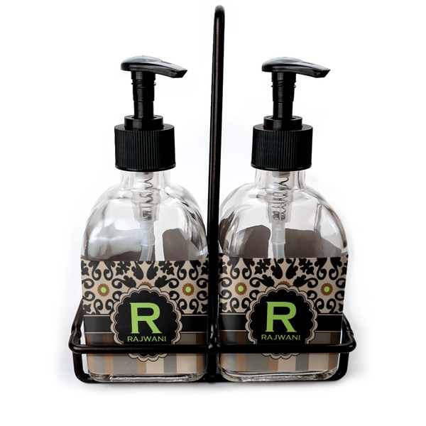 Custom Moroccan Mosaic & Plaid Glass Soap & Lotion Bottle Set (Personalized)