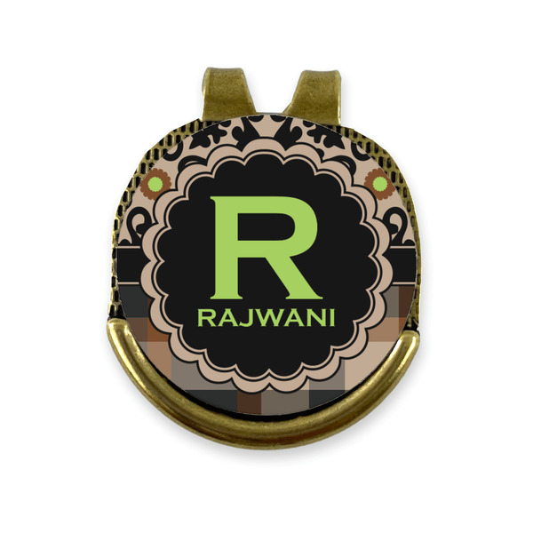 Custom Moroccan Mosaic & Plaid Golf Ball Marker - Hat Clip - Gold
