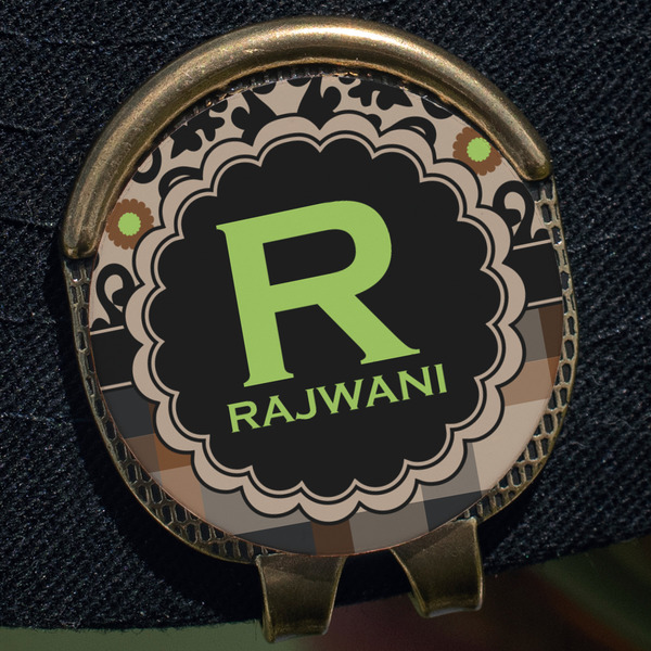 Moroccan Mosaic & Plaid Golf Ball Marker Hat Clip - Gold - Close Up