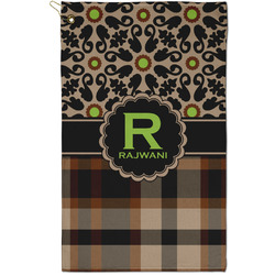 Moroccan Mosaic & Plaid Golf Towel - Poly-Cotton Blend - Small w/ Name and Initial