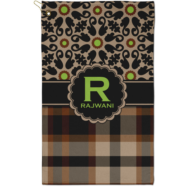Custom Moroccan Mosaic & Plaid Golf Towel - Poly-Cotton Blend - Small w/ Name and Initial