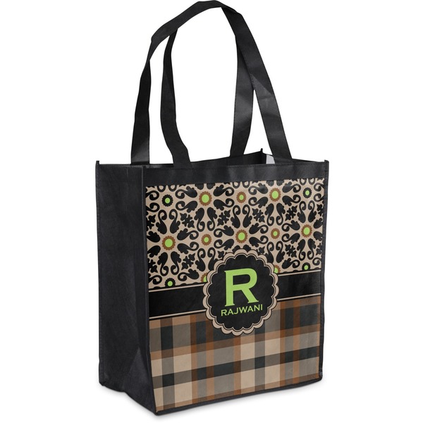 Custom Moroccan Mosaic & Plaid Grocery Bag (Personalized)