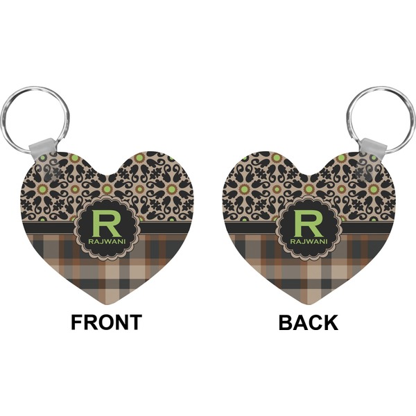 Moroccan Mosaic & Plaid Heart Keychain (Front + Back)