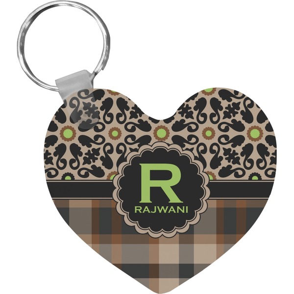 Custom Moroccan Mosaic & Plaid Heart Plastic Keychain w/ Name and Initial