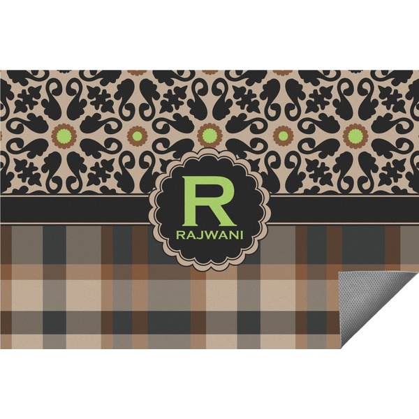 Custom Moroccan Mosaic & Plaid Indoor / Outdoor Rug - 6'x8' w/ Name and Initial