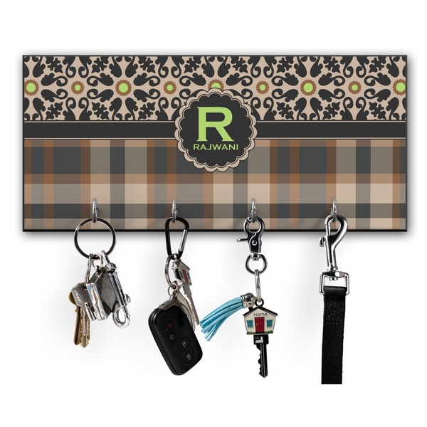 Custom Moroccan Mosaic & Plaid Key Hanger w/ 4 Hooks w/ Name and Initial