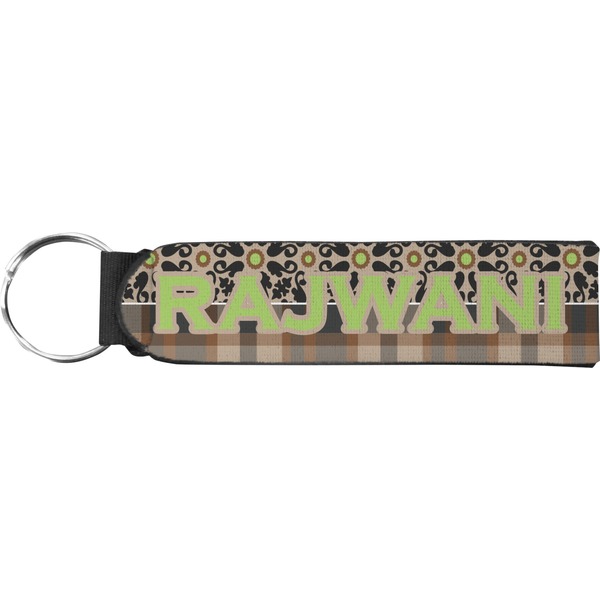 Custom Moroccan Mosaic & Plaid Neoprene Keychain Fob (Personalized)