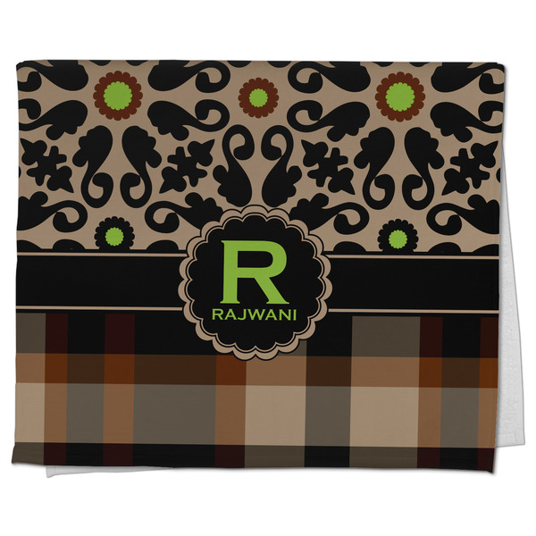 Custom Moroccan Mosaic & Plaid Kitchen Towel - Poly Cotton w/ Name and Initial