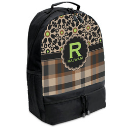 Moroccan Mosaic & Plaid Backpacks - Black (Personalized)