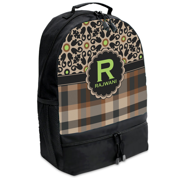 Custom Moroccan Mosaic & Plaid Backpacks - Black (Personalized)