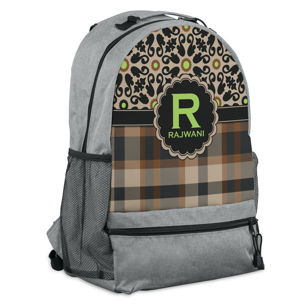 Custom Moroccan Mosaic & Plaid Backpack - Grey (Personalized)