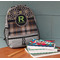 Moroccan Mosaic & Plaid Large Backpack - Gray - On Desk