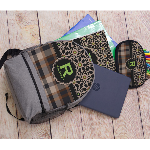 Moroccan Mosaic & Plaid Large Backpack - Gray - With Stuff