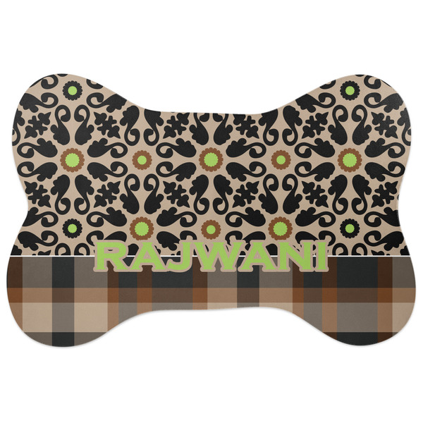 Custom Moroccan Mosaic & Plaid Bone Shaped Dog Food Mat (Personalized)