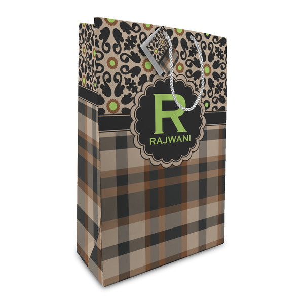 Custom Moroccan Mosaic & Plaid Large Gift Bag (Personalized)