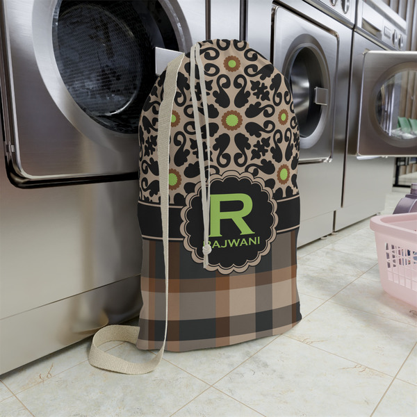 Moroccan Mosaic & Plaid Large Laundry Bag - In Context