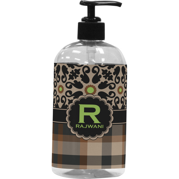 Custom Moroccan Mosaic & Plaid Plastic Soap / Lotion Dispenser (16 oz - Large - Black) (Personalized)