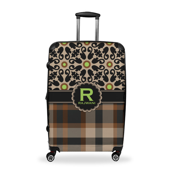 Custom Moroccan Mosaic & Plaid Suitcase - 28" Large - Checked w/ Name and Initial
