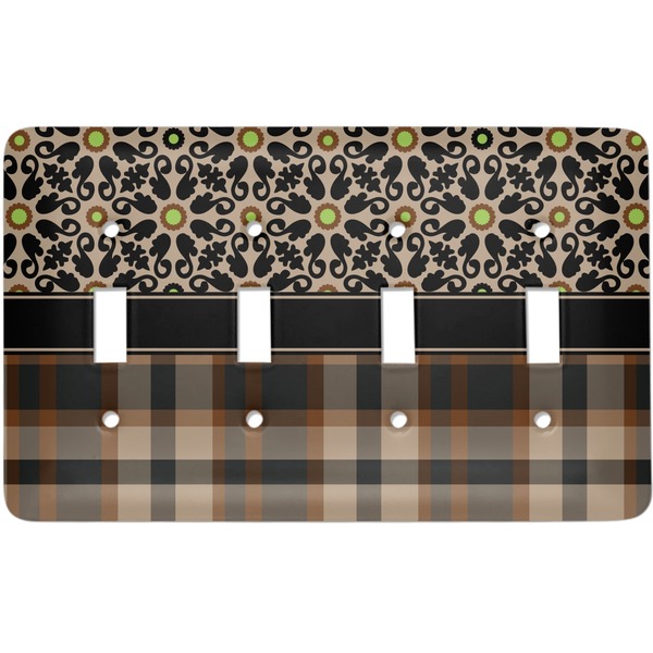 Custom Moroccan Mosaic & Plaid Light Switch Cover (4 Toggle Plate)