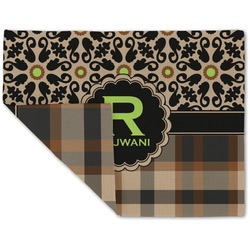 Moroccan Mosaic & Plaid Double-Sided Linen Placemat - Single w/ Name and Initial