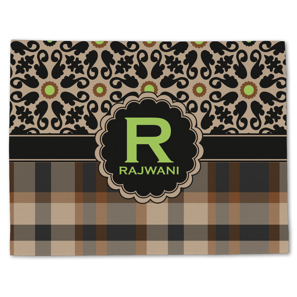 Custom Moroccan Mosaic & Plaid Single-Sided Linen Placemat - Single w/ Name and Initial